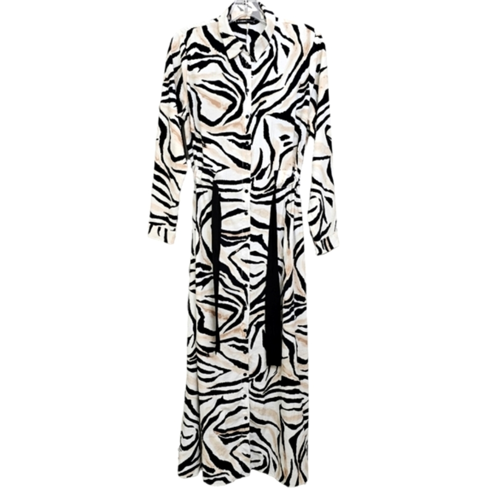 Nwot LC Waikiki Classic Longsleeve White/Black/Tan Animal Print Maxidress - Picture 7 of 16
